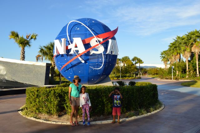At the front entrance of the Kennedy Space Center